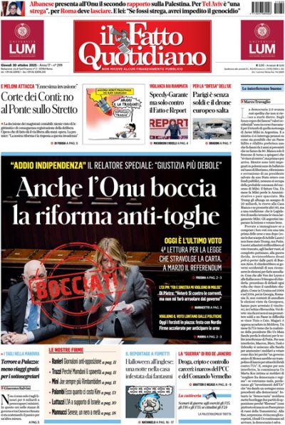 Prima pagina Il Fatto Quotidiano
