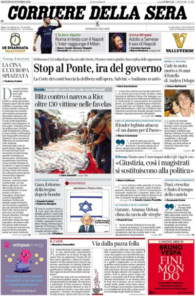 Prima pagina Corriere della sera