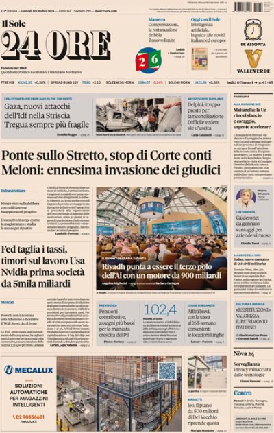 Prima pagina Il Sole 24 ore