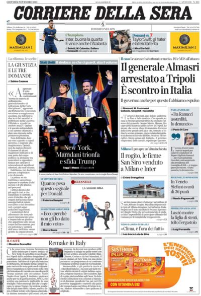 Prima pagina Corriere della sera