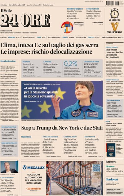 Prima pagina Il Sole 24 ore