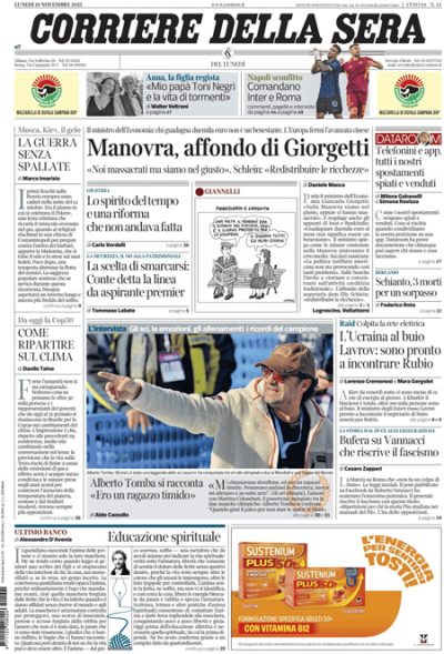 Prima pagina Corriere della sera