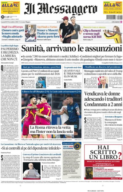 Prima pagina Il Messaggero