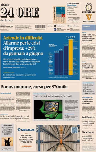 Prima pagina Il Sole 24 ore