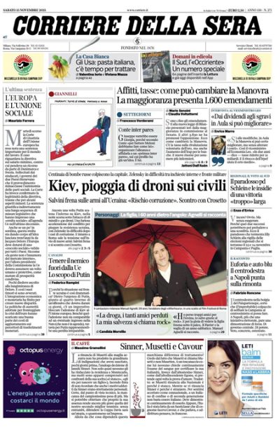Prima pagina Corriere della sera