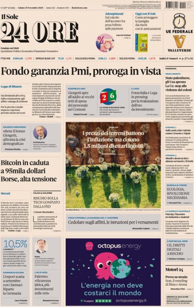 Prima pagina Il Sole 24 ore