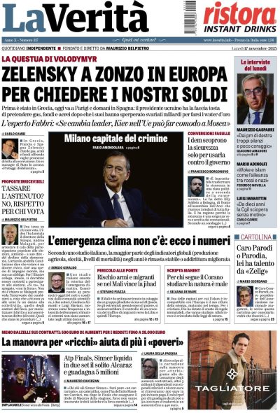 Prima pagina La Verità