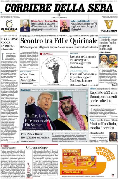 Prima pagina Corriere della sera