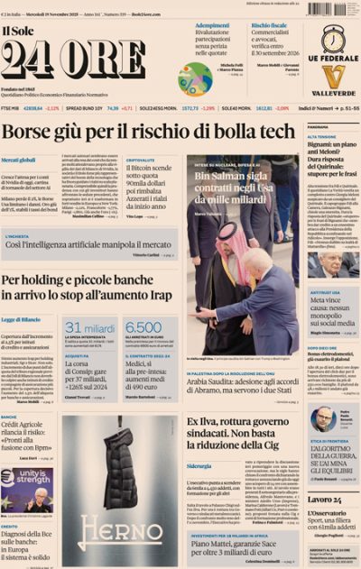 Prima pagina Il Sole 24 ore