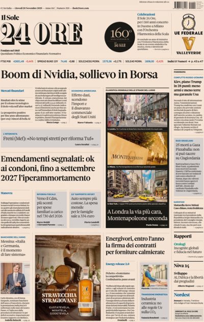 Prima pagina Il Sole 24 ore