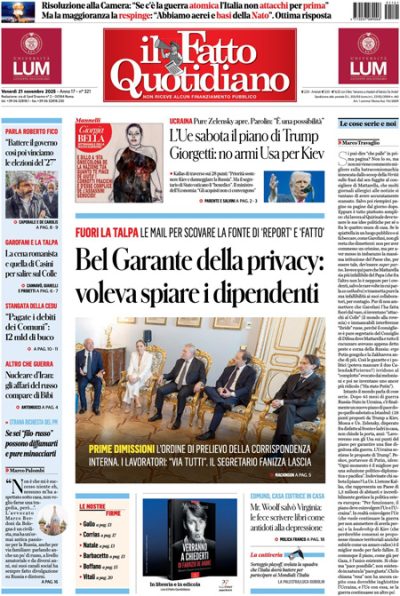 Prima pagina Il Fatto Quotidiano