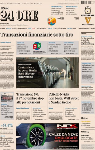 Prima pagina Il Sole 24 ore