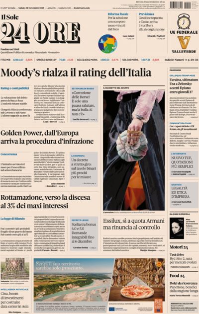 Prima pagina Il Sole 24 ore
