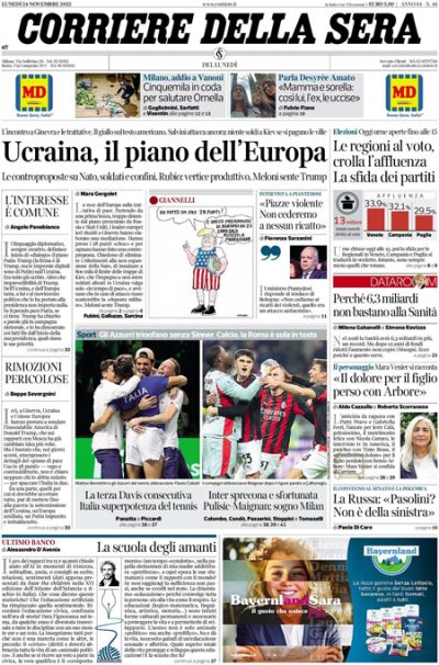Prima pagina Corriere della sera