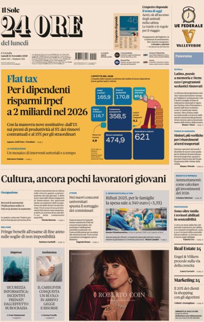 Prima pagina Il Sole 24 ore