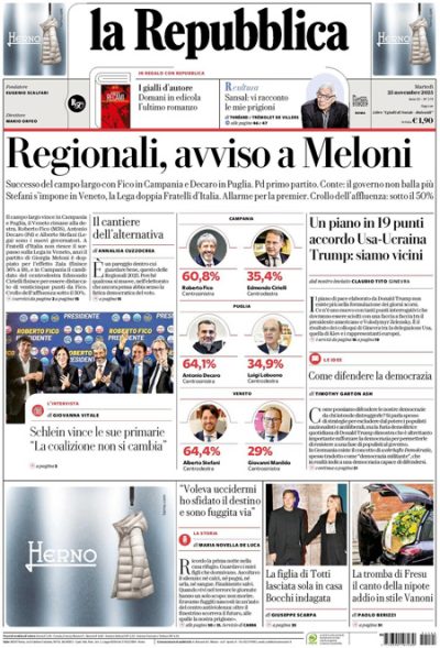 Prima pagina La Repubblica