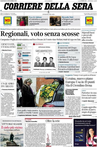 Prima pagina Corriere della sera