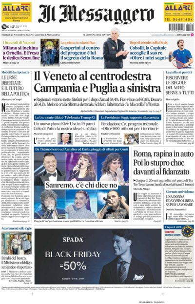 Prima pagina Il Messaggero