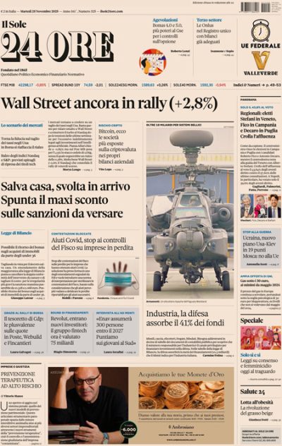 Prima pagina Il Sole 24 ore