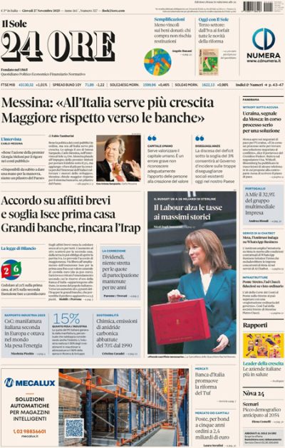 Prima pagina Il Sole 24 ore
