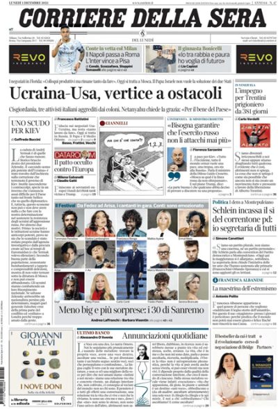 Prima pagina Corriere della sera