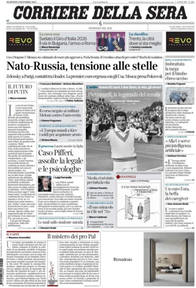 Prima pagina Corriere della sera