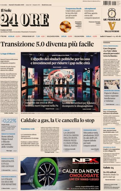 Prima pagina Il Sole 24 ore