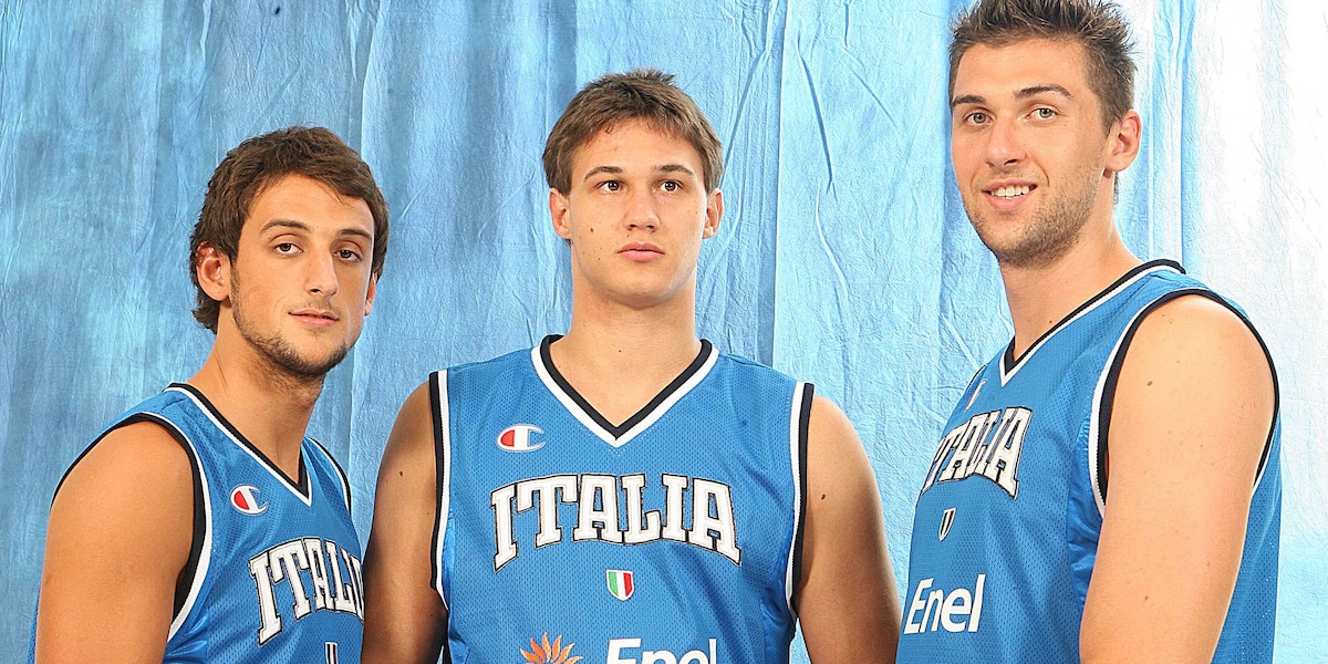 Da sinistra: Marco Belinelli, Danilo Gallinari e Andrea Bargnani il 18 luglio del 2007 (Ansa-castoria)