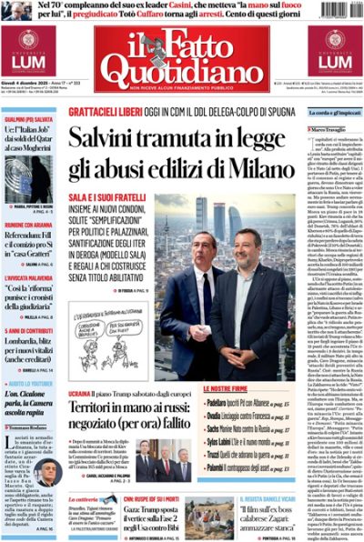 Prima pagina Il Fatto Quotidiano