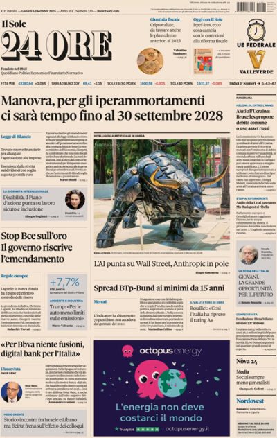 Prima pagina Il Sole 24 ore