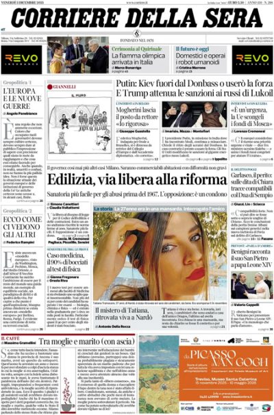 Prima pagina Corriere della sera