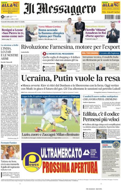 Prima pagina Il Messaggero