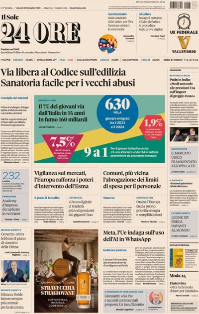 Prima pagina Il Sole 24 ore