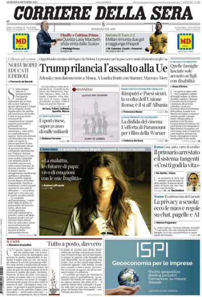 Prima pagina Corriere della sera