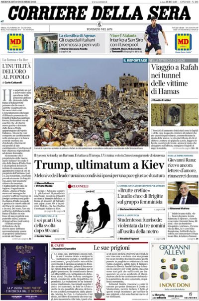 Prima pagina Corriere della sera