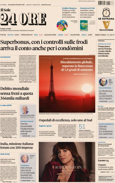 Prima pagina Il Sole 24 ore