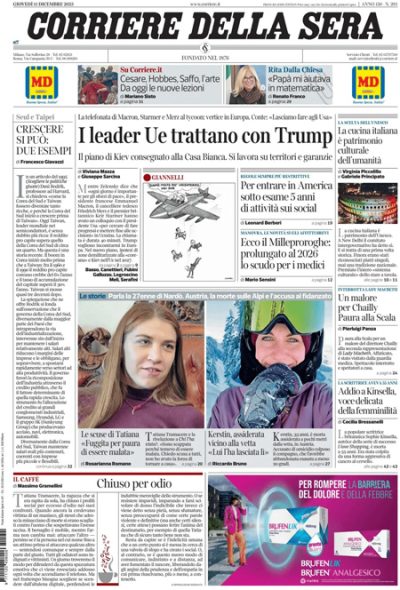 Prima pagina Corriere della sera
