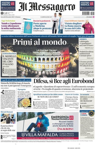 Prima pagina Il Messaggero