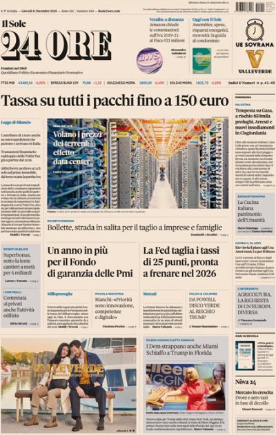 Prima pagina Il Sole 24 ore