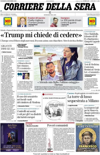 Prima pagina Corriere della sera