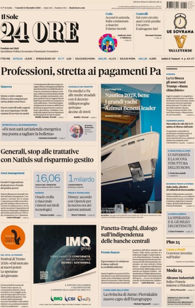 Prima pagina Il Sole 24 ore