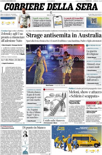 Prima pagina Corriere della sera