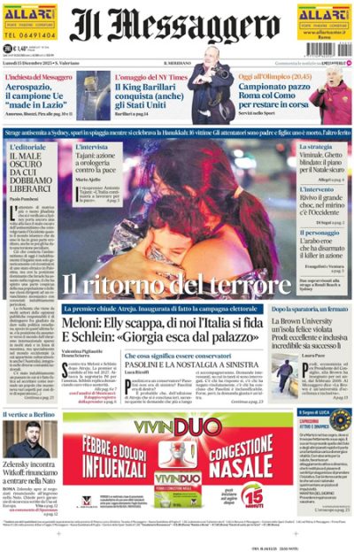 Prima pagina Il Messaggero