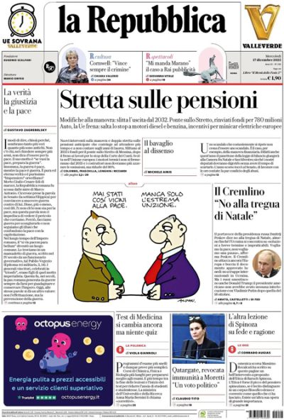 Prima pagina La Repubblica