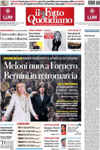 Prima pagina Il Fatto Quotidiano
