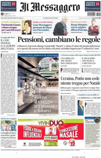 Prima pagina Il Messaggero