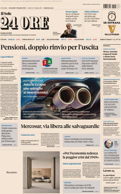 Prima pagina Il Sole 24 ore