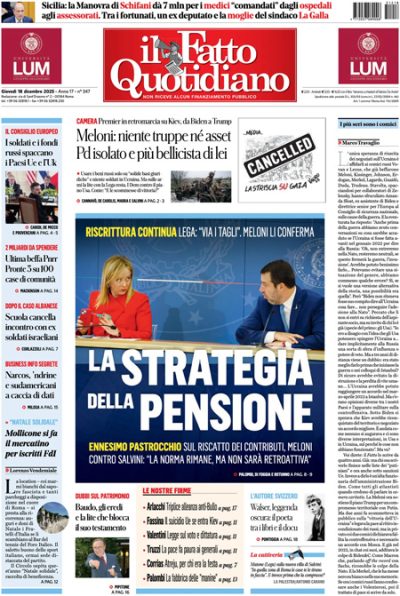 Prima pagina Il Fatto Quotidiano