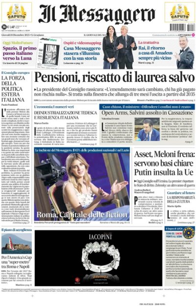 Prima pagina Il Messaggero