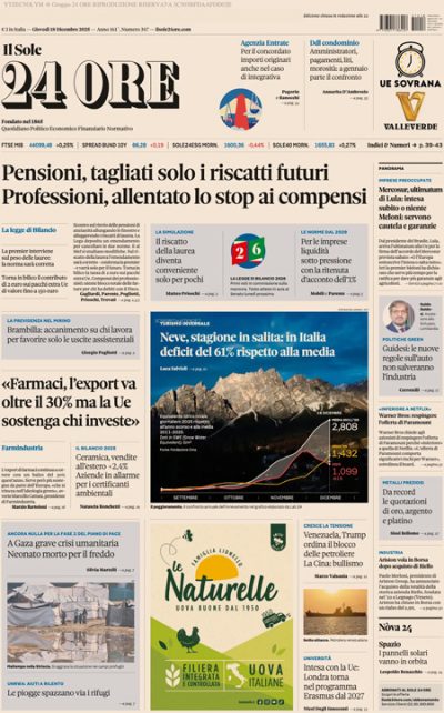 Prima pagina Il Sole 24 ore
